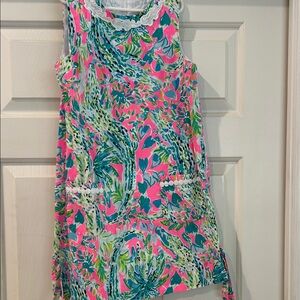Lilly Pulitzer Pink and Blue Patterned Crocodile/alligator girls shift Dress